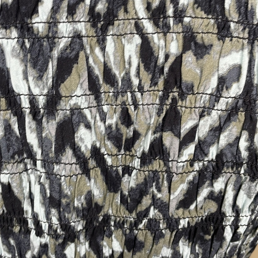 BEACHLUNCHLOUNGE Mini Dress Blue & Olive Smocking Empire Waist Ruffle Boho XS - Picture 7 of 12